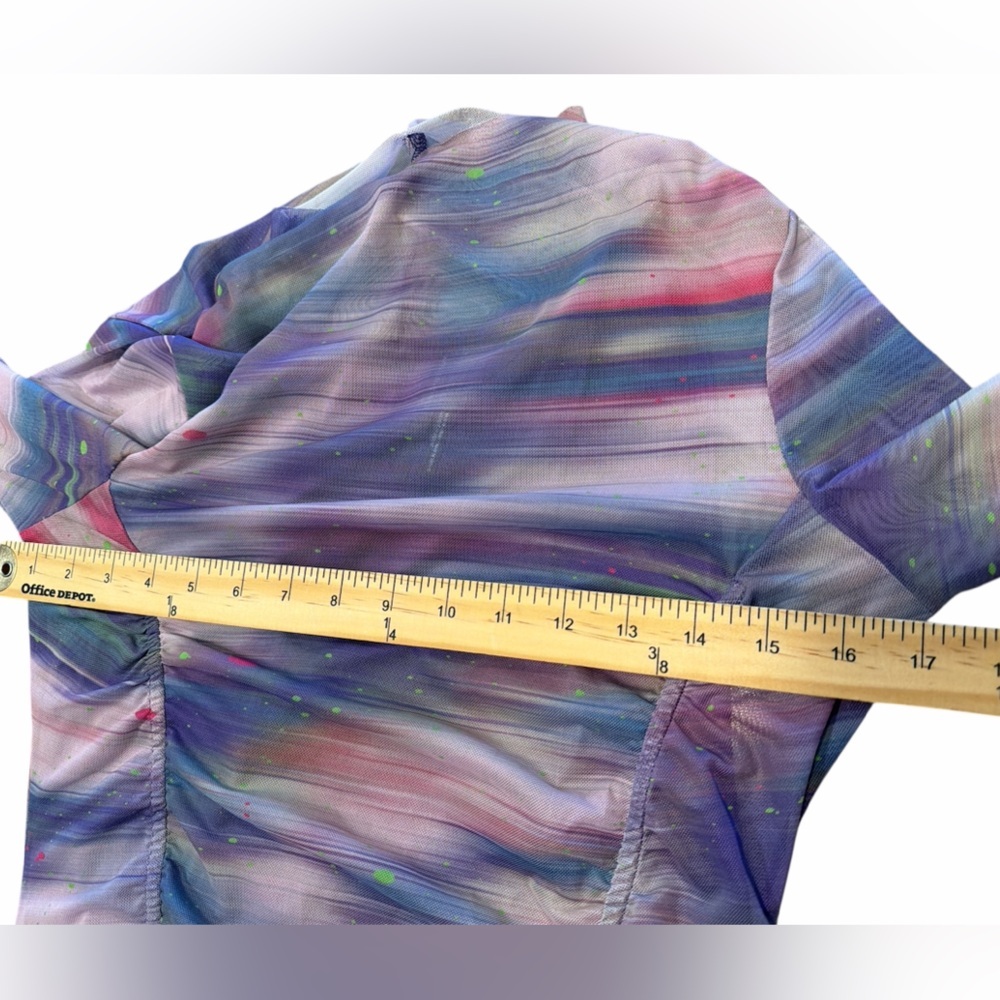 Anthropologie Mesh Top Size Medium Purple Pattern Double Layer Long Sleeve - Picture 13 of 15